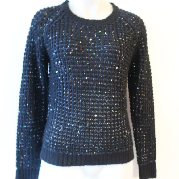 Womens Joie Black Sequined Wool Blend Knit Sweater M * - Picture 7 of 10